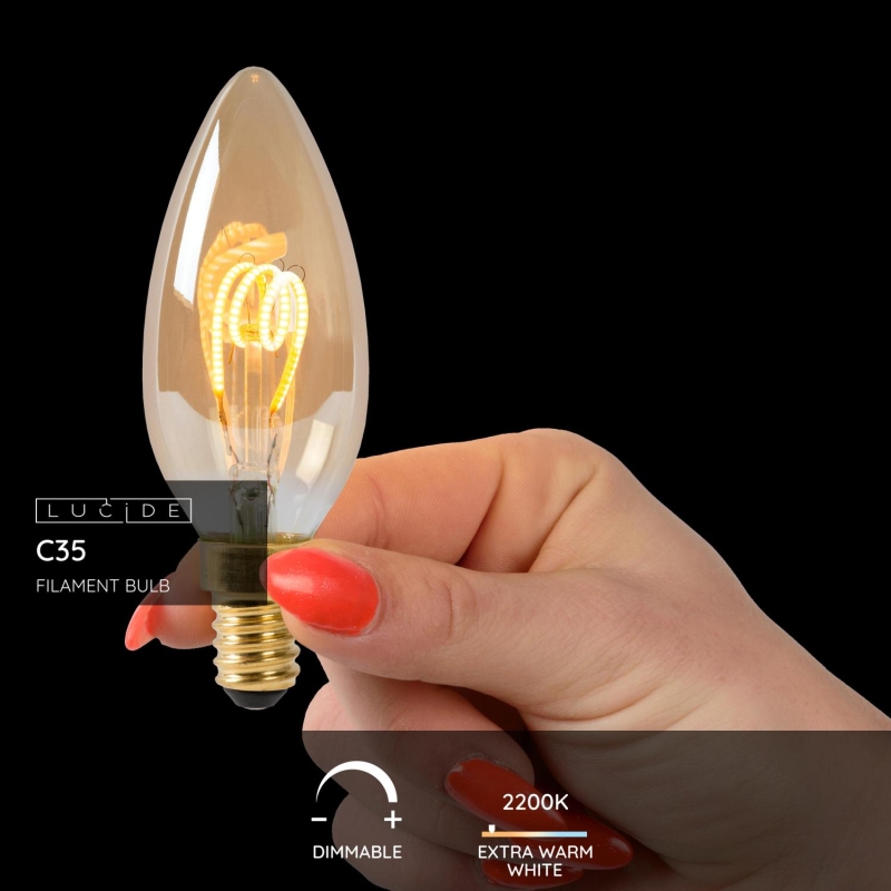 Lucide C35 - Žiarovka - Ø 3,5 cm - LED Rozm. - E14 - 1x3W 2200K - Jantárová